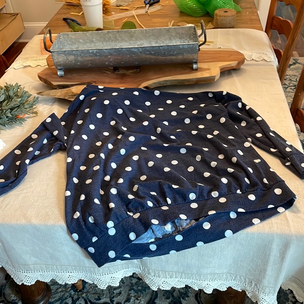 Boutique top, navy blue with white polkadots